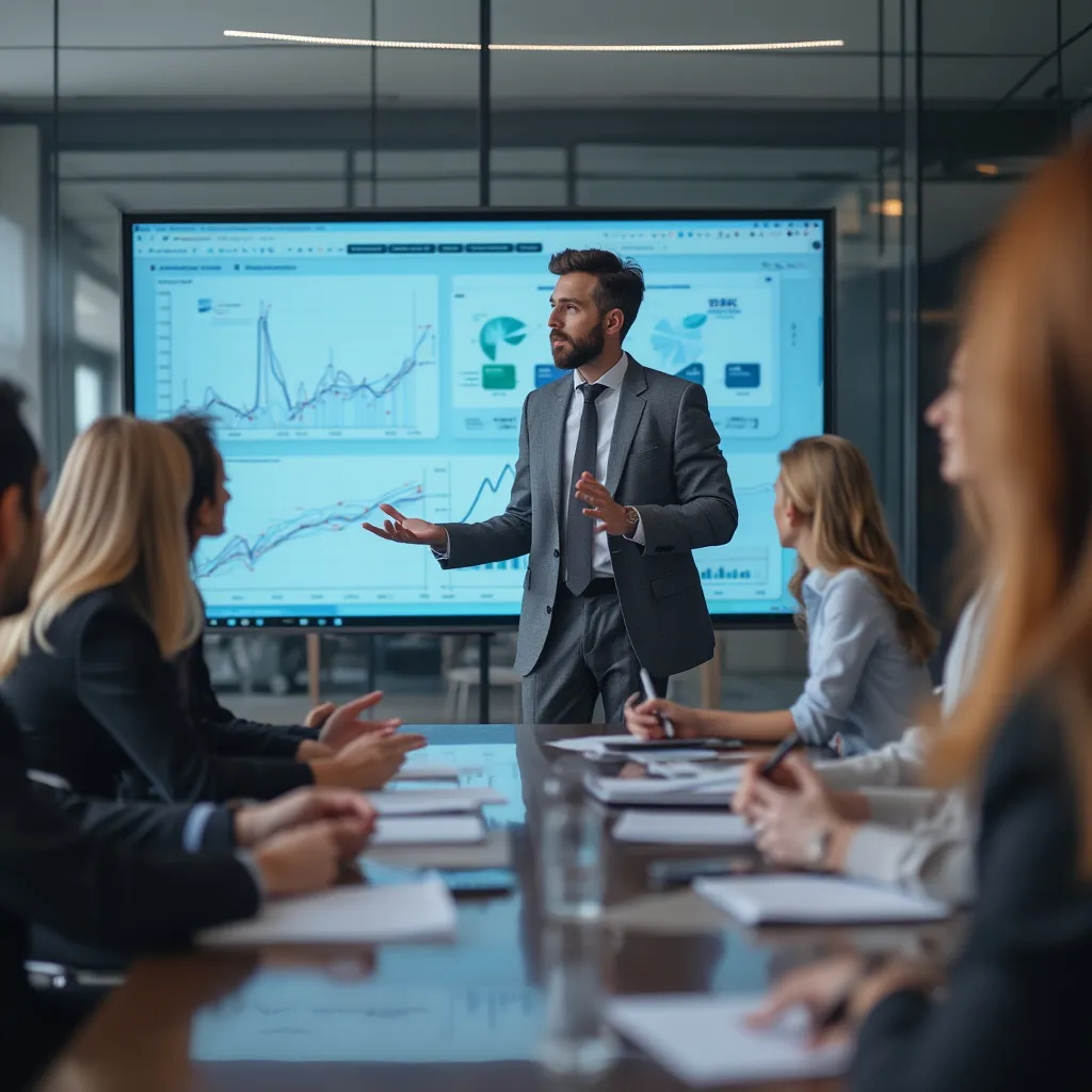 Consultor presentando resultados a un cliente